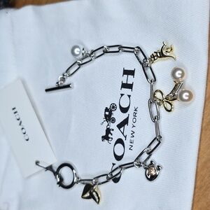 Coach Two-Tone Charm Necklace with Pearls